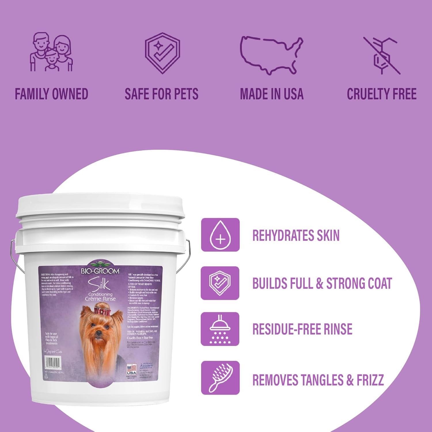 Silk Creme Rinse Dog Conditioner - Conditioner for Dogs, Puppy Conditioner, Dog Conditioner Detangler, Dog Hair Conditioner - 5 Gallons