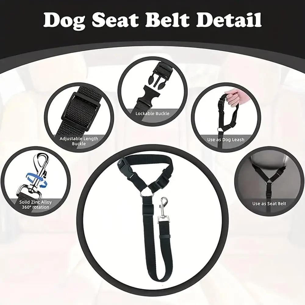 2 Packs Adjustable Dog Car Seatbelt Harness, Pet Safety Seat Belt for Dogs and Puppy, Headrest Restraint Tether for Car Travel, Secure Pet Accessories for Vehicle Seats.