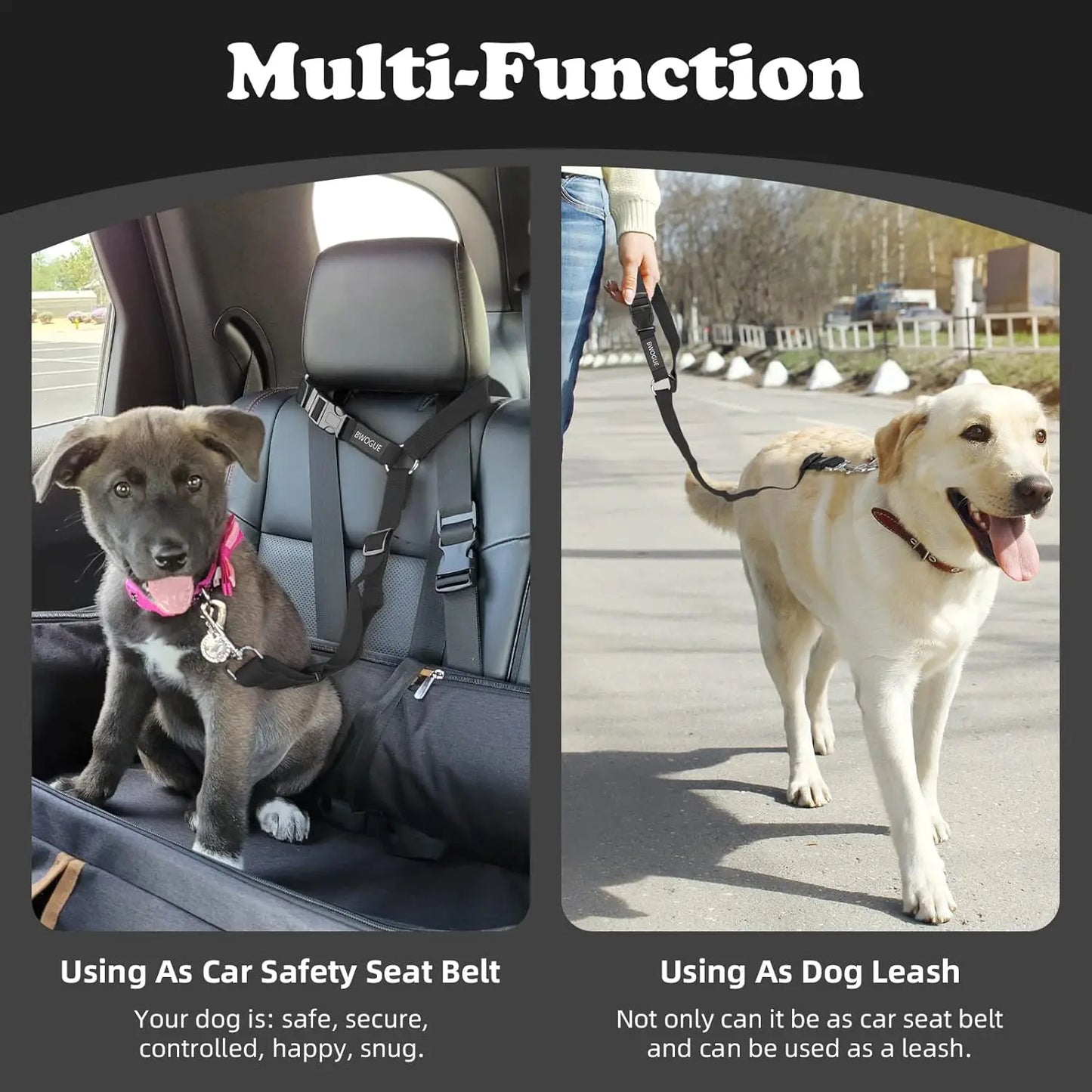2 Packs Adjustable Dog Car Seatbelt Harness, Pet Safety Seat Belt for Dogs and Puppy, Headrest Restraint Tether for Car Travel, Secure Pet Accessories for Vehicle Seats.