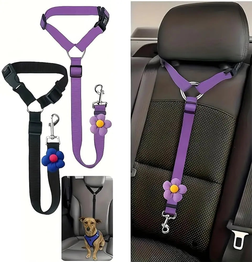 2 Packs Adjustable Dog Car Seatbelt Harness, Pet Safety Seat Belt for Dogs and Puppy, Headrest Restraint Tether for Car Travel, Secure Pet Accessories for Vehicle Seats.