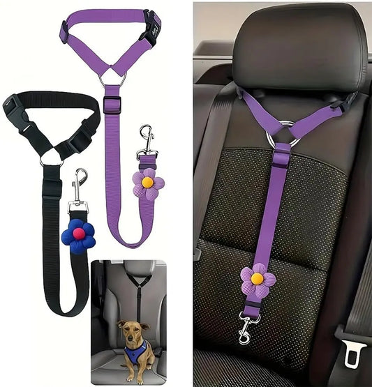 2 Packs Adjustable Dog Car Seatbelt Harness, Pet Safety Seat Belt for Dogs and Puppy, Headrest Restraint Tether for Car Travel, Secure Pet Accessories for Vehicle Seats.